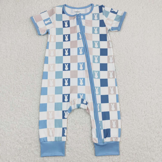 baby boy easter sleeper checkered with peeps fabric