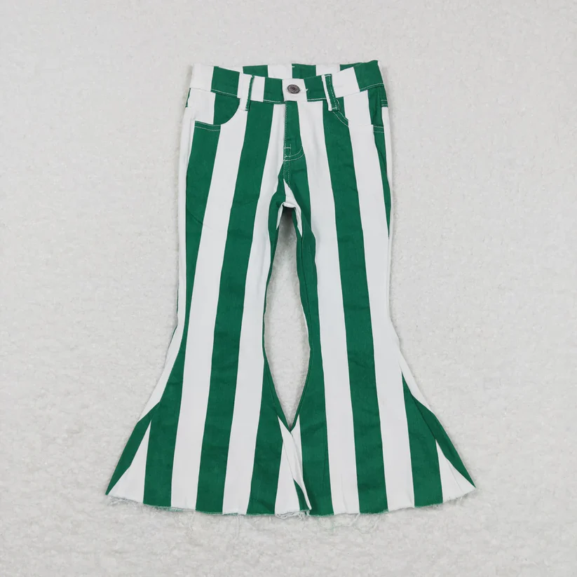 Sibling Baby Girls Colorful Stripes Bell Bottom Denim Jeans Pants D 927