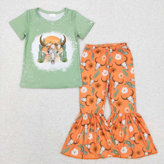 GSPO0990 Alpine bull cactus flower orange-green short-sleeved trousers suit