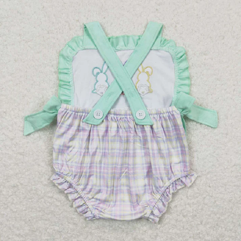 Match Baby Girls Embroidery Easter Bunny Rabbits Rompers Outfits Suits