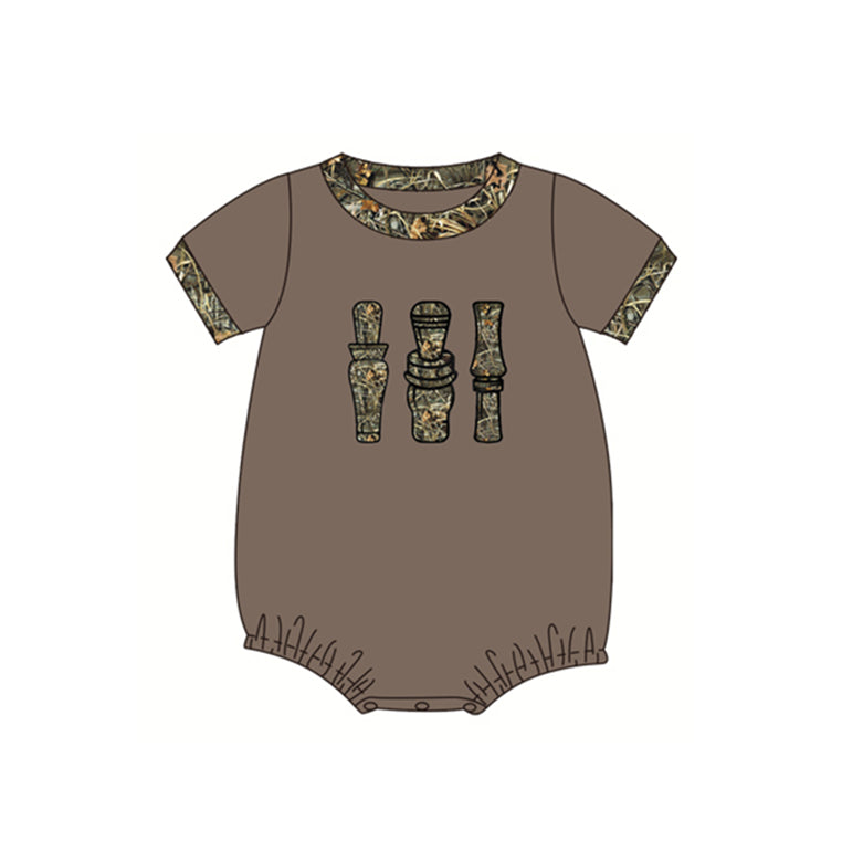 preorder SR1402 Leaves Grass Camouflage Bottle Brown Short Sleeve Jumpsuit