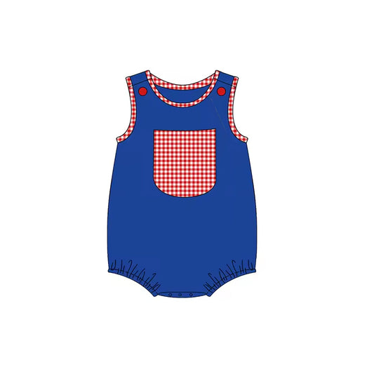 preorder SR1463 Red and white plaid pocket blue vest jumpsuit