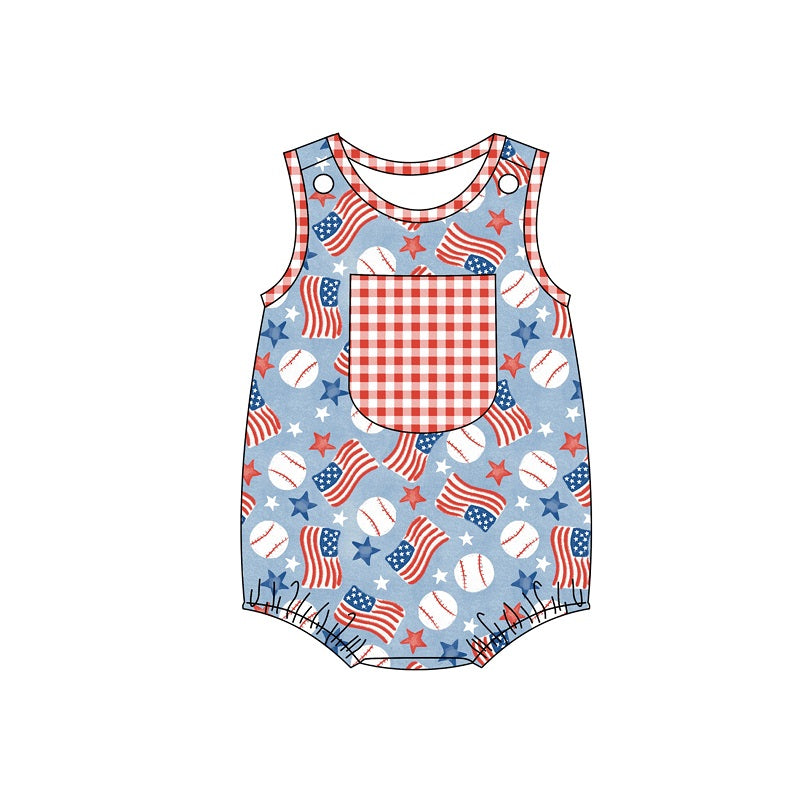 preorder SSR1563 Flag stars baseball red and white plaid pocket vest bodysuit