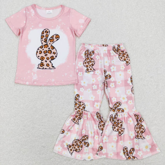 GSPO1181 Floral leopard print rabbit pink plaid short-sleeved trousers suit