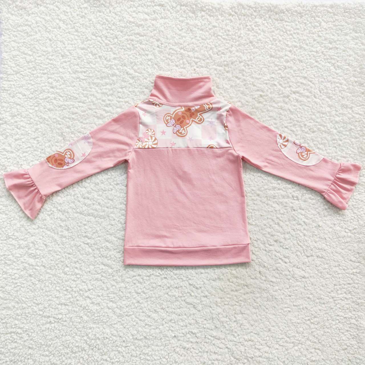 GT0218 Cartoon pink and white zip-up long-sleeved top