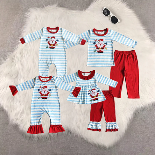 Match Embroidered Santa Claus Stripe Long Sleeve Trousers Romper D 5.26