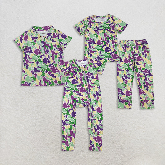 Sibling Baby Boys Mardigras Camo Pant Pajamas Sets Two Way Zip Convertible Rompers Polo Shirts Top  D 1024
