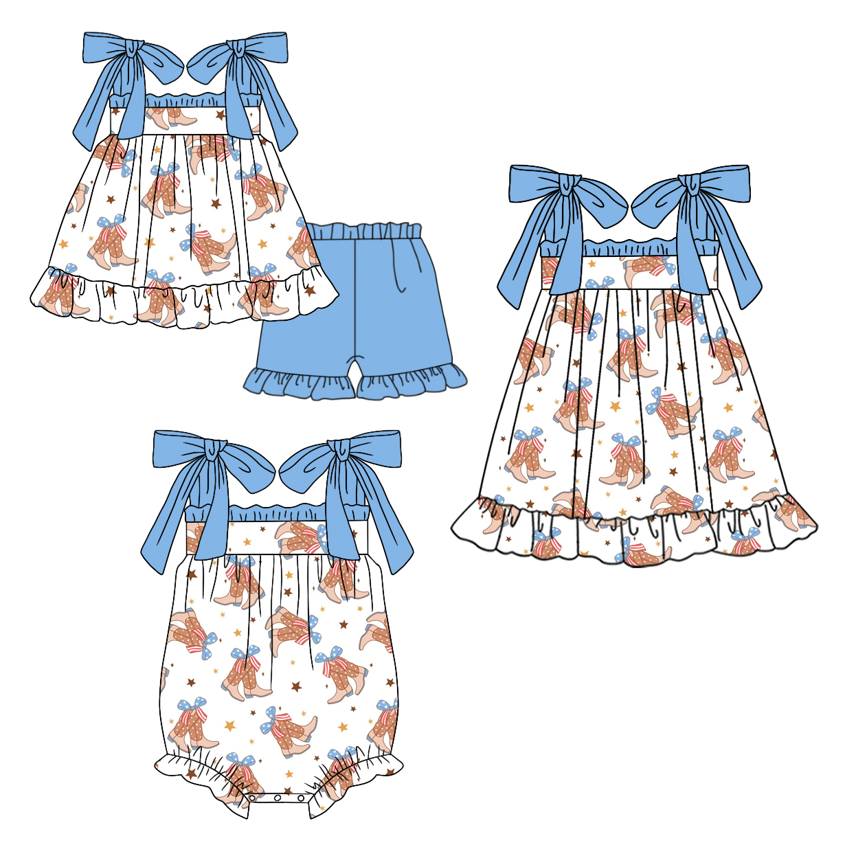 GSD1166 National Day bow boots blue lace suspender dress