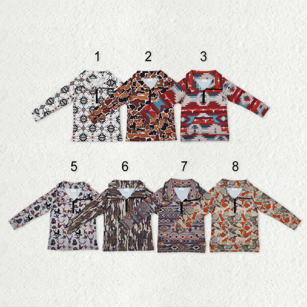 Sibling Baby Boys Long Sleeves Western Camo Aztec Pocket Half Zipper Pullovers Top D 820