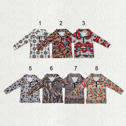 Sibling Baby Boys Long Sleeves Western Camo Aztec Pocket Half Zipper Pullovers Top D 820