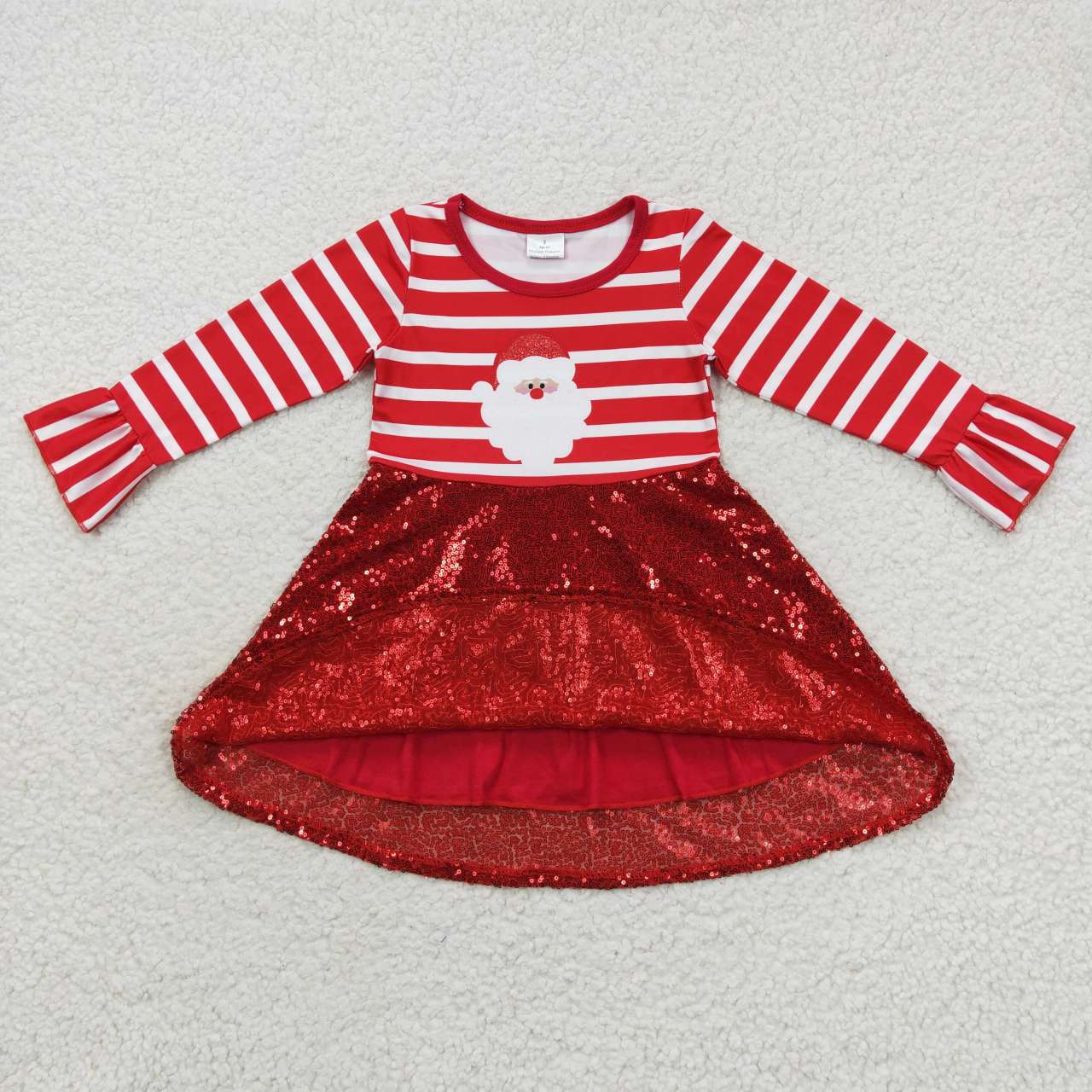 GLD0371 Santa sequined red and white striped long-sleeved dress