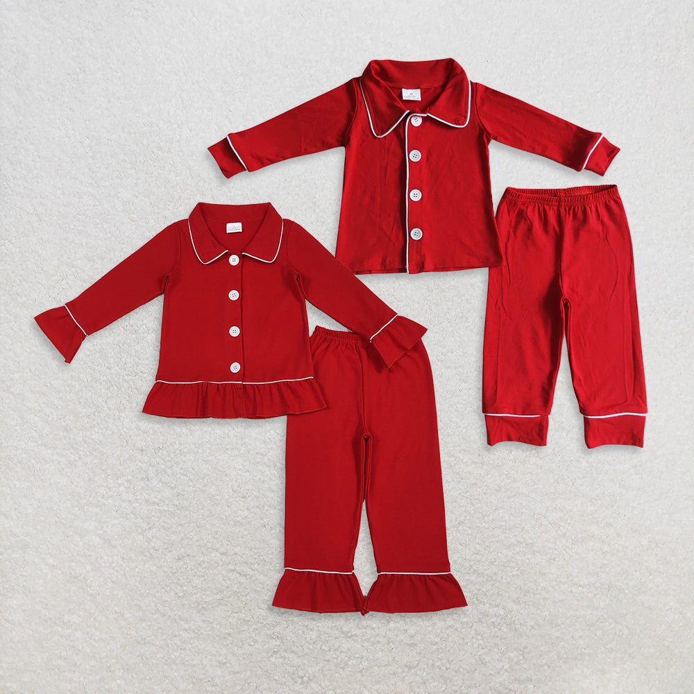 Sibling Baby Boys Girls Red Color Cotton Christmas Pajamas Pants Clothes Sets  D 926