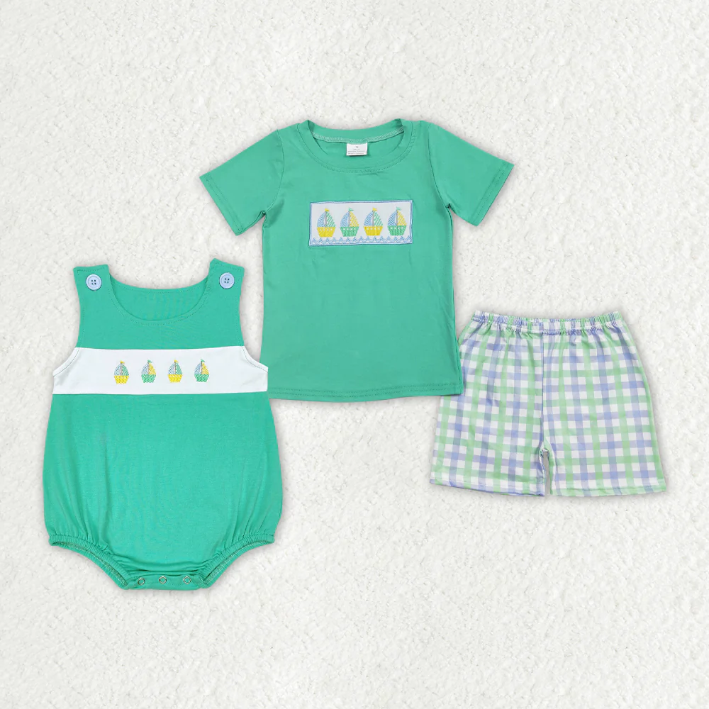 Match Baby Boys Boats Sibling Rompers Shorts Clothes Sets