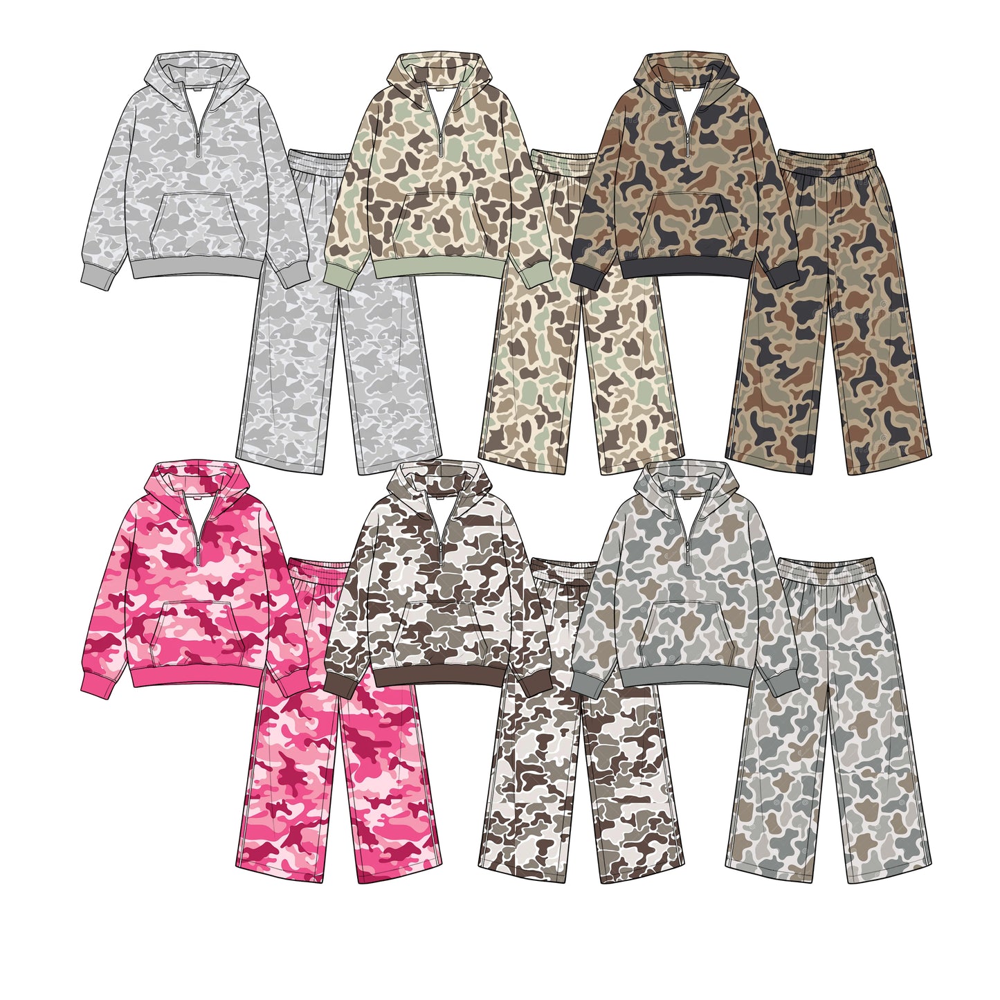 Pre order zipper camo hoodie pants set girls outfit kids clothing