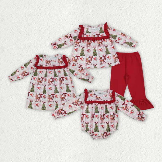 Sibling Baby Girls Red Long Sleeves Santa Trees Rompers Dresses Outfits D 6.28