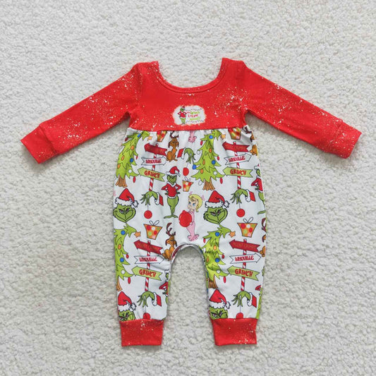 LR0625 Cartoon Christmas red and white long sleeve jumpsuit