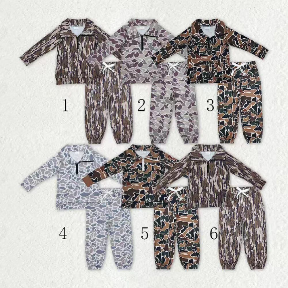 Sibling Baby Boys Camo Zipper Pullover Top Pockets Jogger Pants Southern Clothes Sets  D 1016
