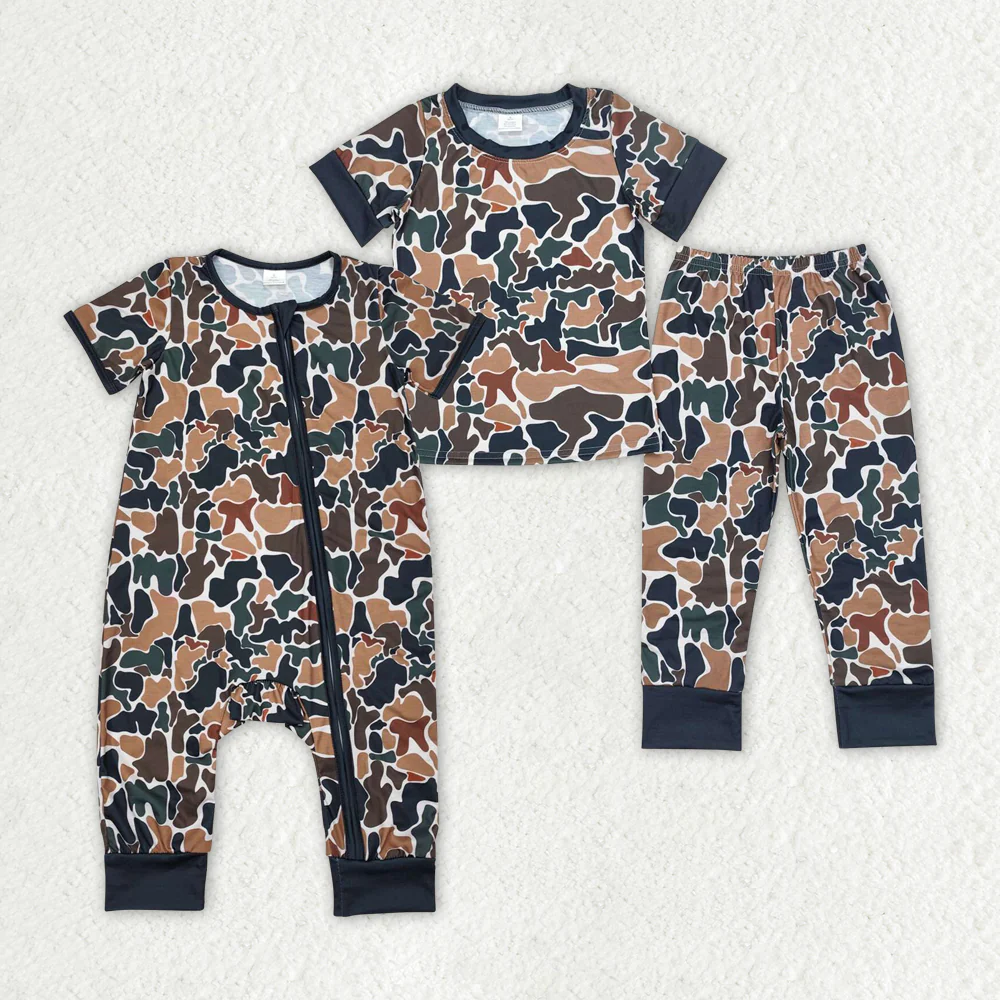 Match Baby Boys Sibling Brown Camo Rompers  Pajamas Clothes Sets