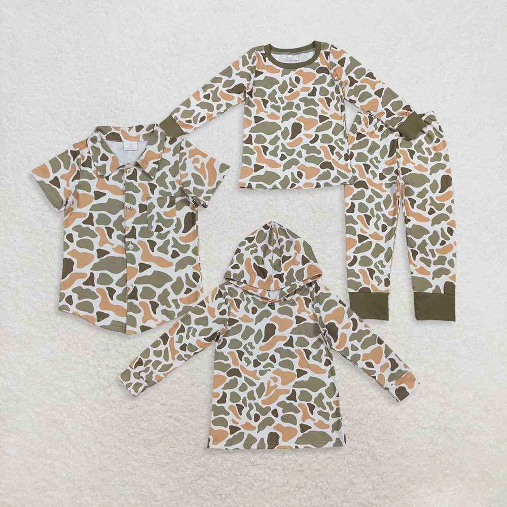 Sibling Baby Boys Green Orange Camo Western Pajamas Button Shirts Hoodies Top  D 920