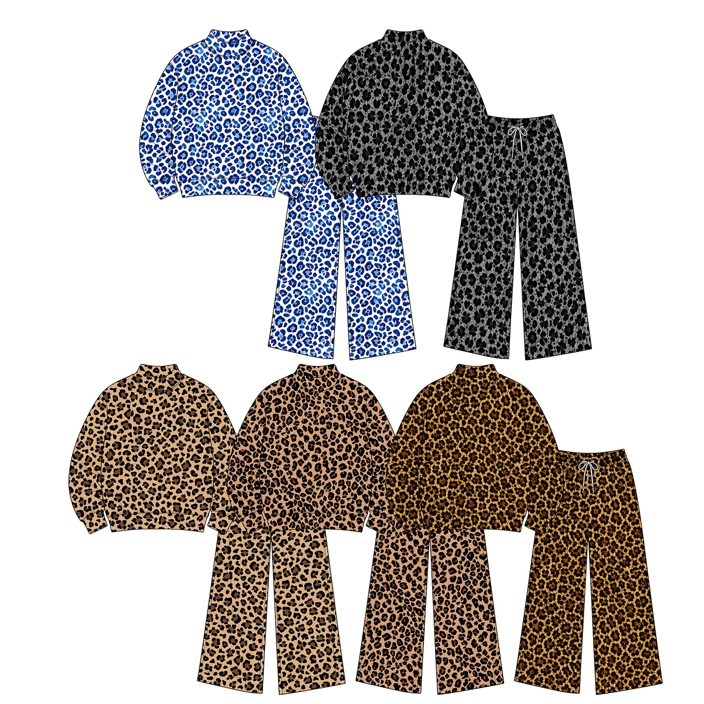 Pre order yoga athletic leopard sweatershirt wide leg pants outfit