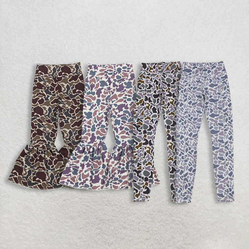 Sibling Mama And Me Lavender Camo Yoga Active Ruffle Bell Bottom Pants Southern Style Comfortable Legging Pants