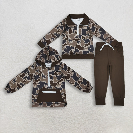 Sibling Baby Boys Deer Camo Zipper Pullovers Pockets Jogger Hunting Clothes Set Hoodies Top  D 1122