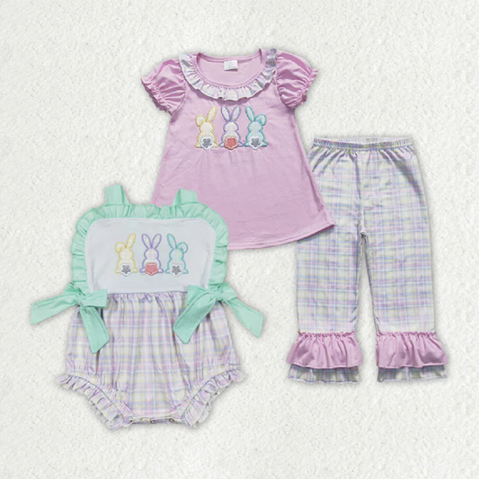 Match Baby Girls Easter Three Rabbits Rompers Outfits Suits D 3.13