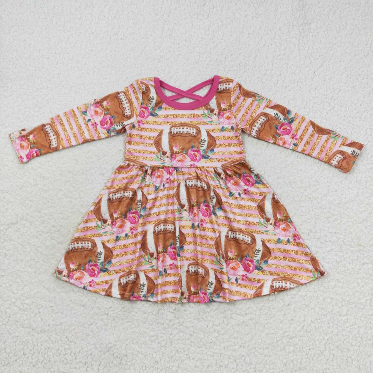 GLD0326 Rugby floral pink long sleeve dress D 1209