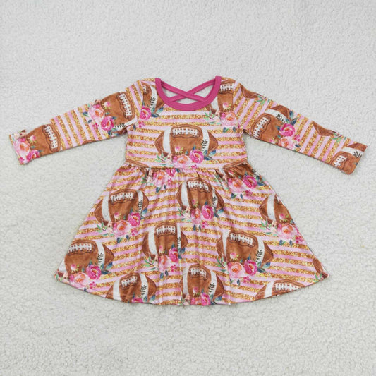 GLD0326 Rugby floral pink long sleeve dress D 1209