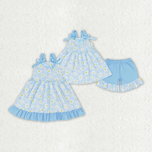 Match Baby Girls Daisy Flowers Bows Summer Sibling Dresses Clothes Sets