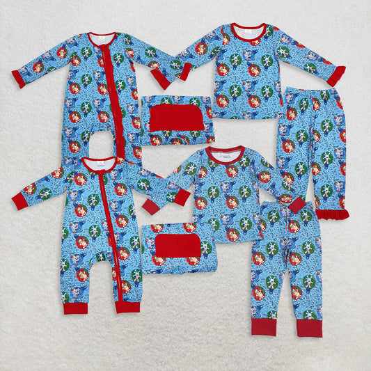 Sibling Baby Boys Girls Christmas Dogs Top Pants Pajamas Clothes Sets Zipper Footie Romper D 904