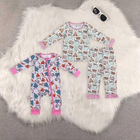 Match Baby Girls Fall Cookies Cars Bamboo Pajamas Outfits Sets Zipper Romper D 6.16