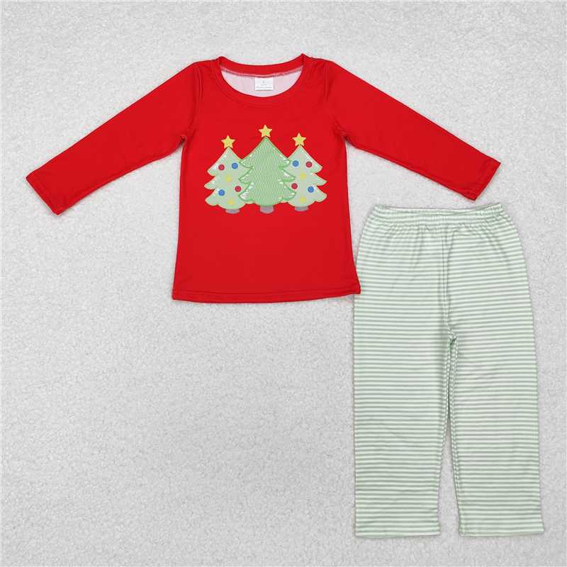 Sibling Kids Boys Girls Red Christmas Tree Rompers Clothing Sets