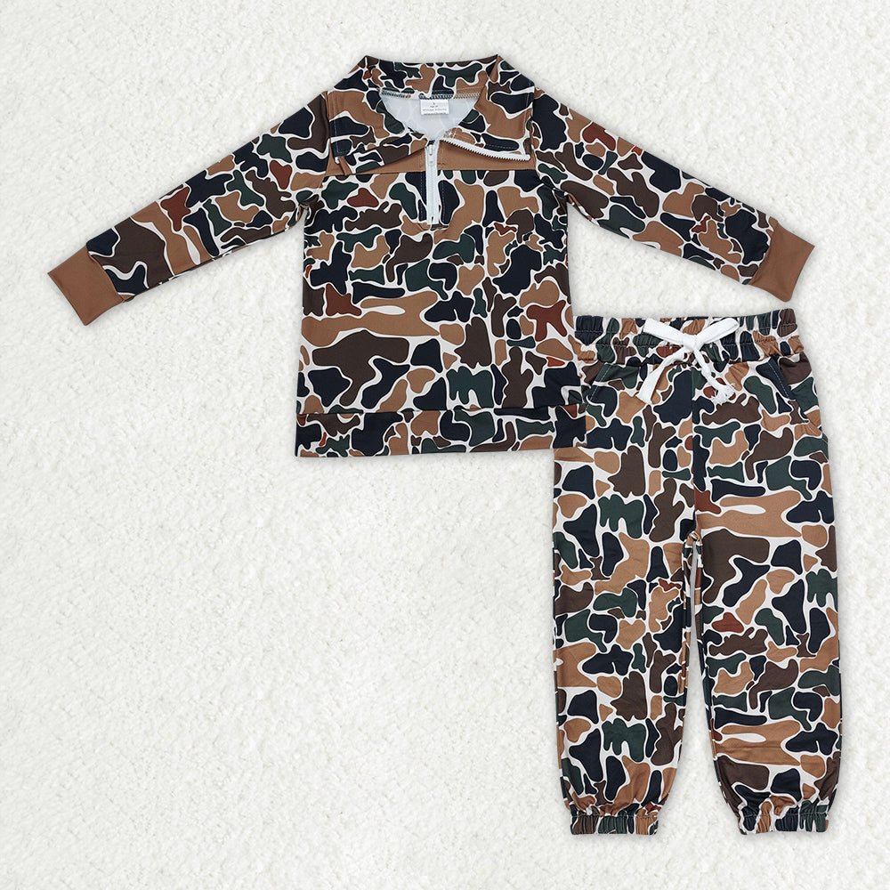 Sibling Baby Boys Camo Zipper Pullover Top Pockets Jogger Pants Southern Clothes Sets  D 1016