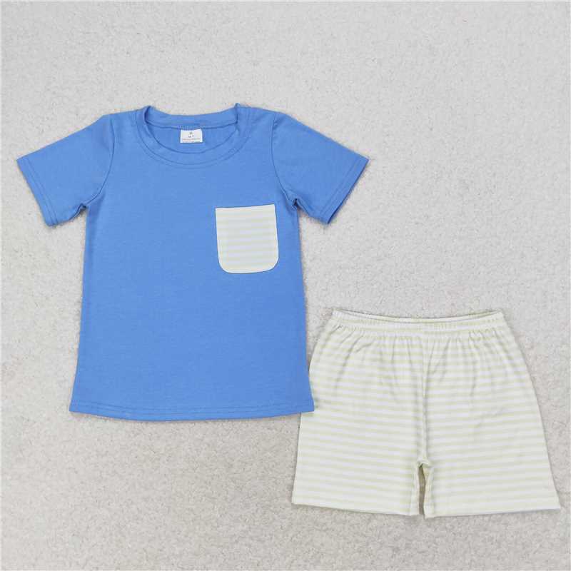 Match Baby Boys Blue Pocket Sibling Brother Rompers Clothes Sets