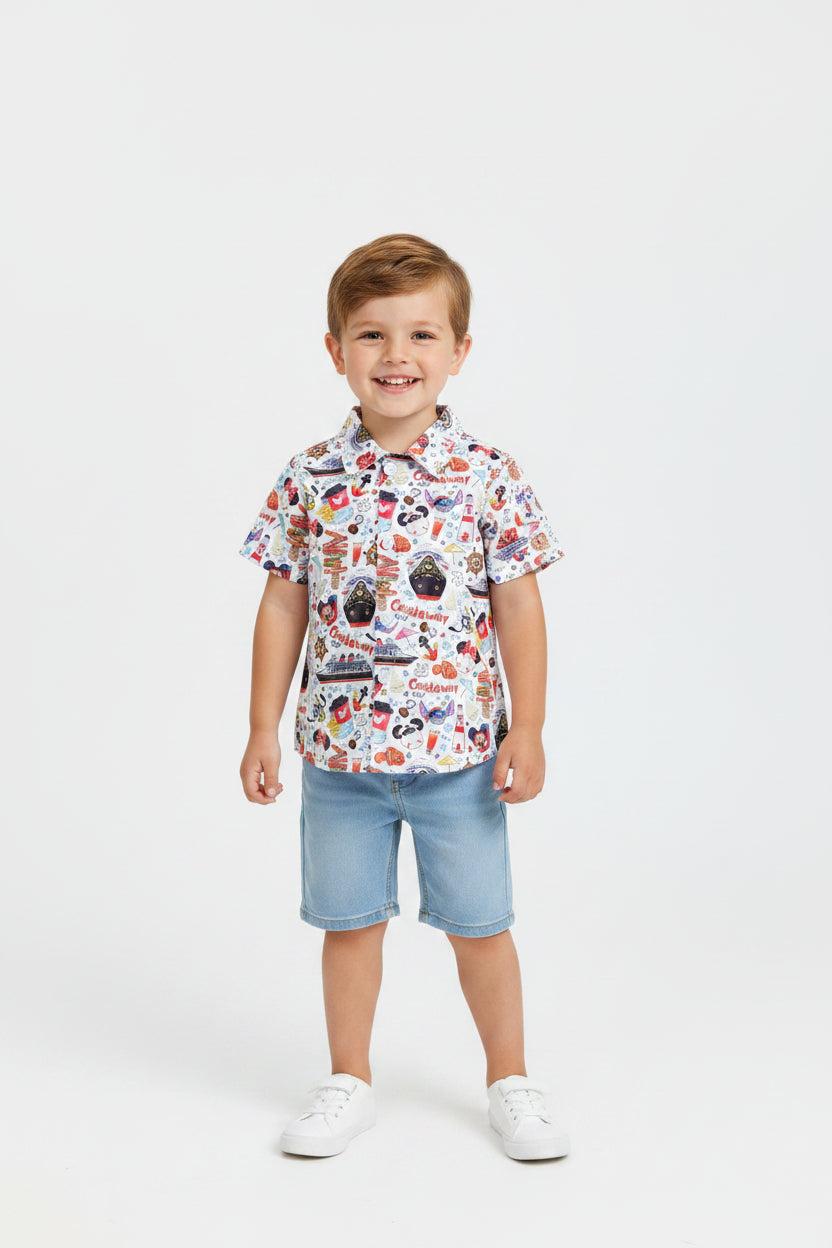 Match Boys Baby Girls Cartoon Mours Boat Shirt Dresses