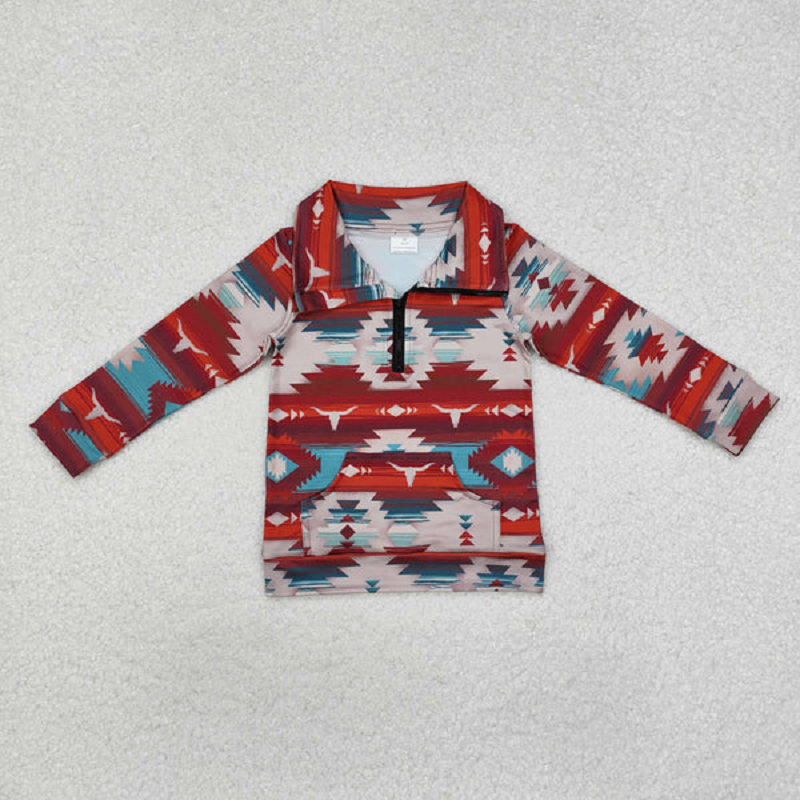 Sibling Baby Boys Long Sleeves Western Camo Aztec Pocket Half Zipper Pullovers Top D 820