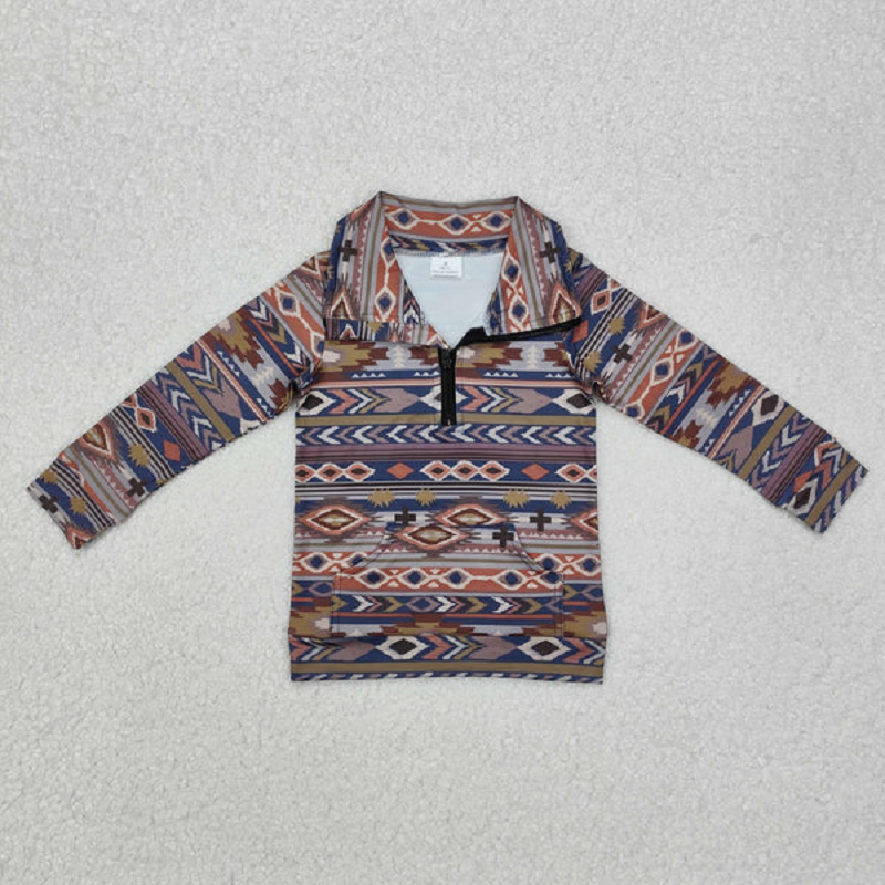 Sibling Baby Boys Long Sleeves Western Camo Aztec Pocket Half Zipper Pullovers Top D 820