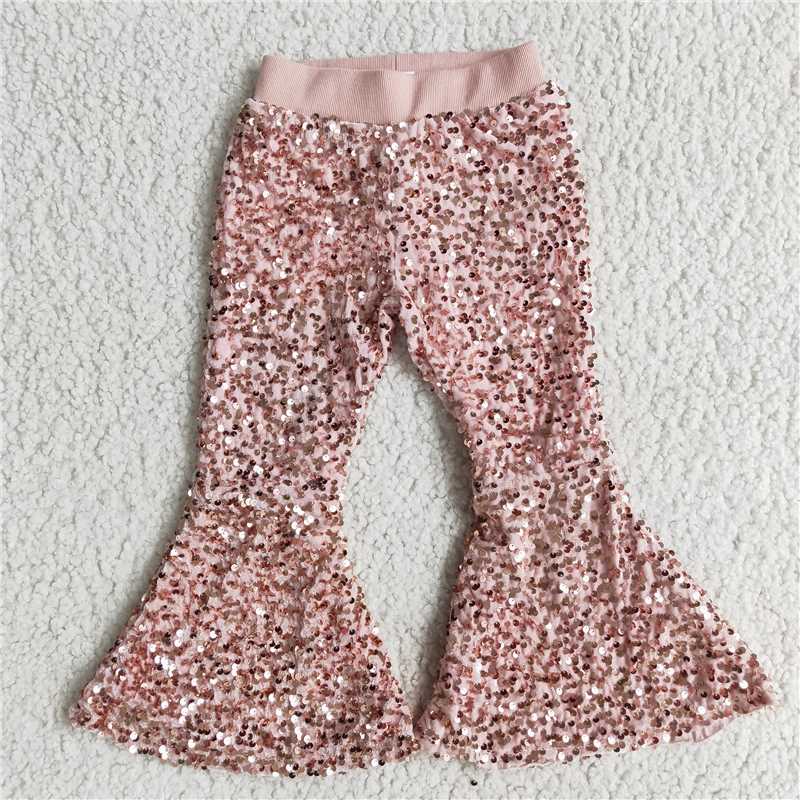 Match Hot Sale Baby Girls Toddler Brithday Party Sequin Glitter Bell Bottom Pants 1-7    D 6.25