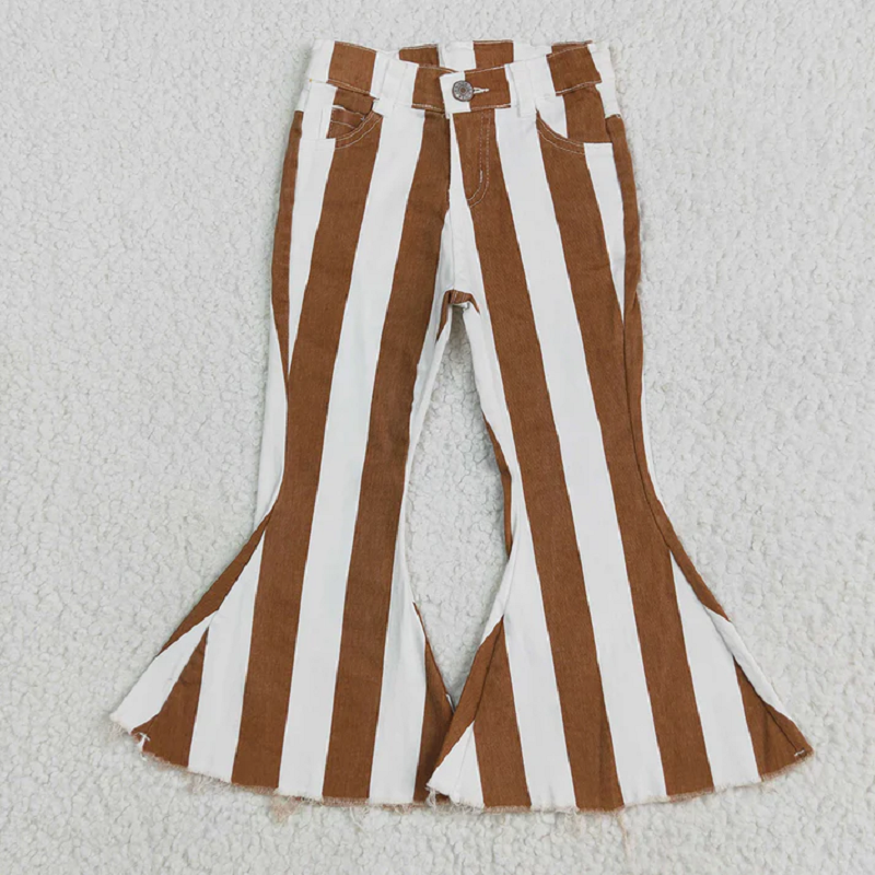 Match 7 Colors Stripes Denim Bell Bottom Jeans Girls Pants Sisters Wear D 6.17