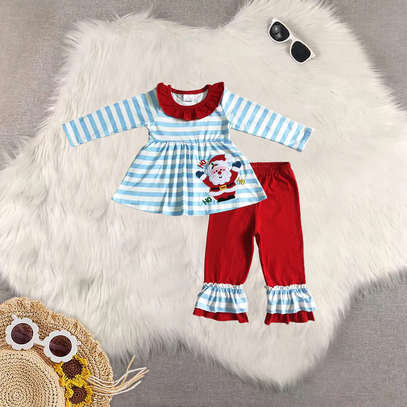 Match Embroidered Santa Claus Stripe Long Sleeve Trousers Romper D 5.26