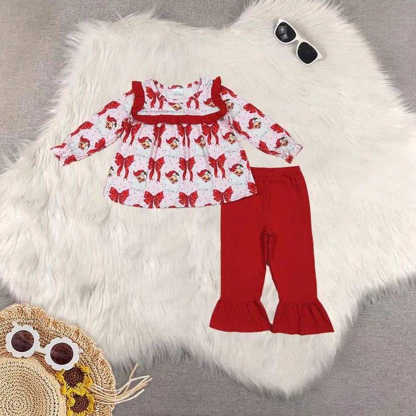 Sibling baby girls clothes Christmas red long Sleeve pants sets and dress and rompers D 6.25