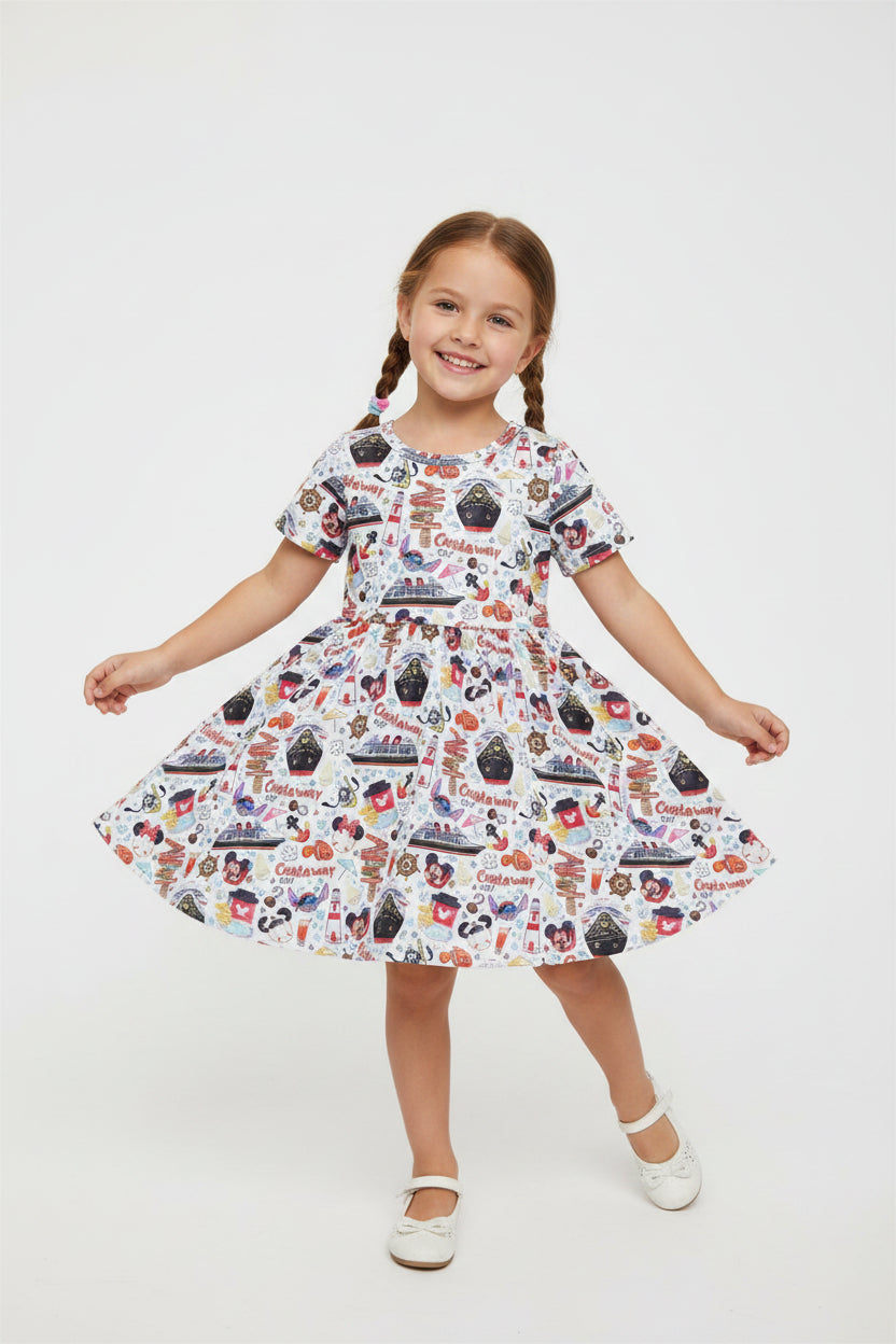 Match Boys Baby Girls Cartoon Mours Boat Shirt Dresses