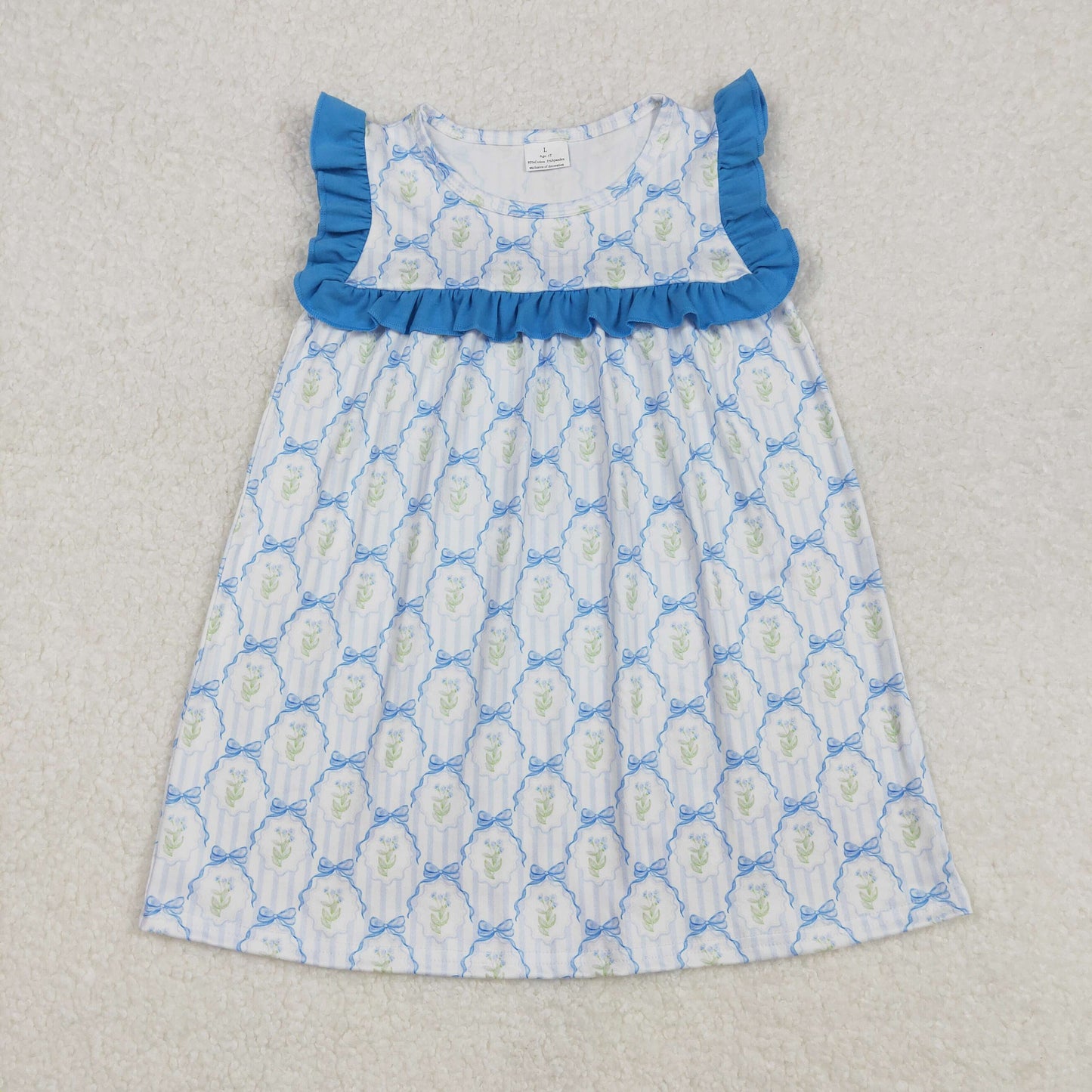 Match Baby Girls Blue Bows Flowers Rompers Dresses Clothes Sets