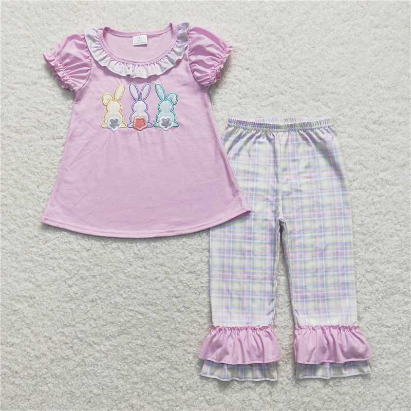 Match Baby Girls Embroidery Easter Bunny Rabbits Rompers Outfits Suits