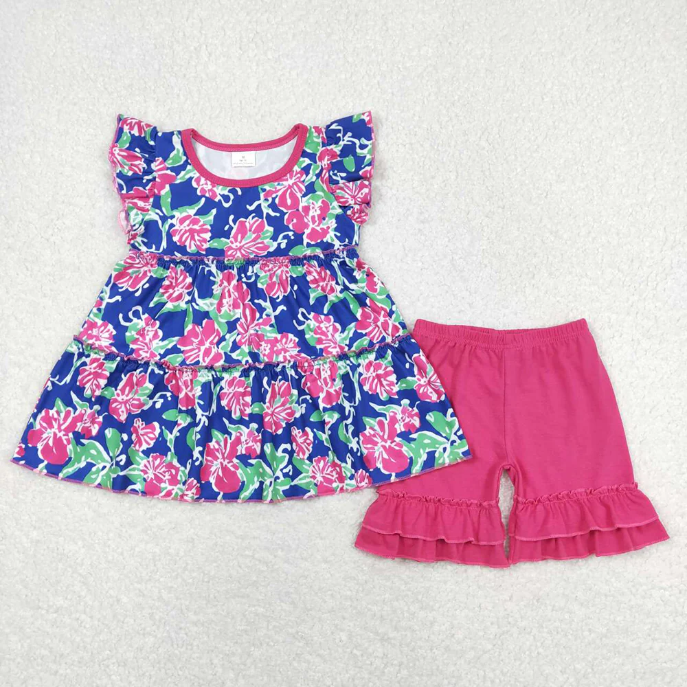 Match Baby Girls Flowers Tunic Shorts Summer Clothes Sets