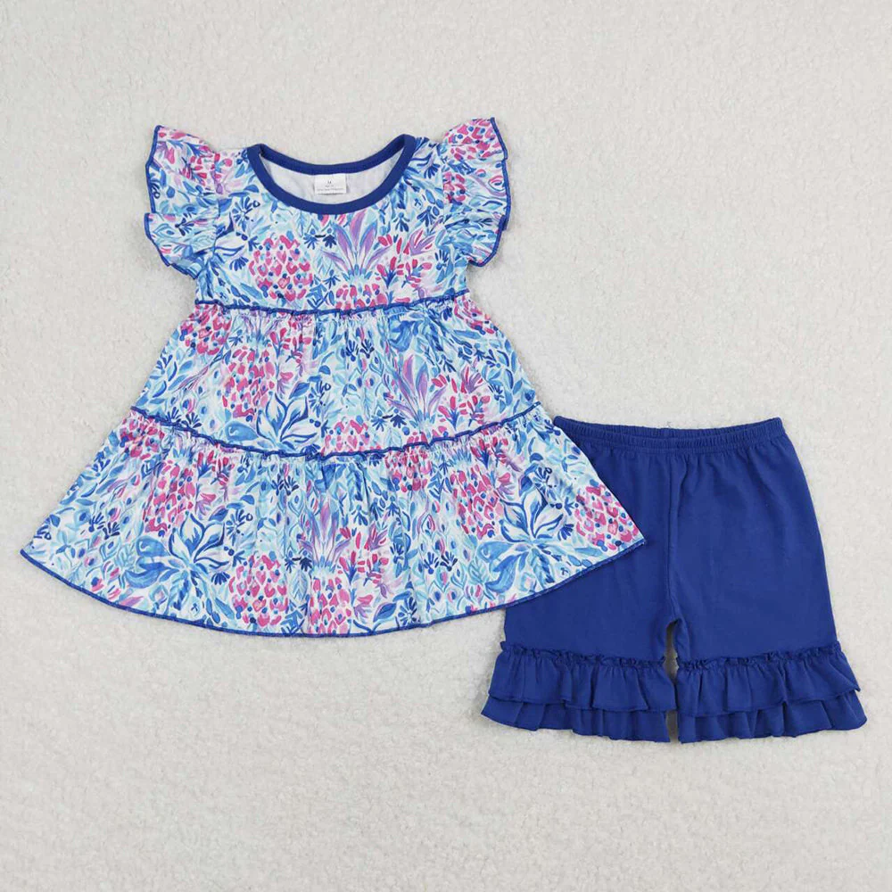 Match Baby Girls Flowers Tunic Shorts Summer Clothes Sets