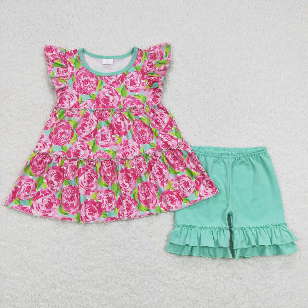 Match Baby Girls Flowers Tunic Shorts Summer Clothes Sets
