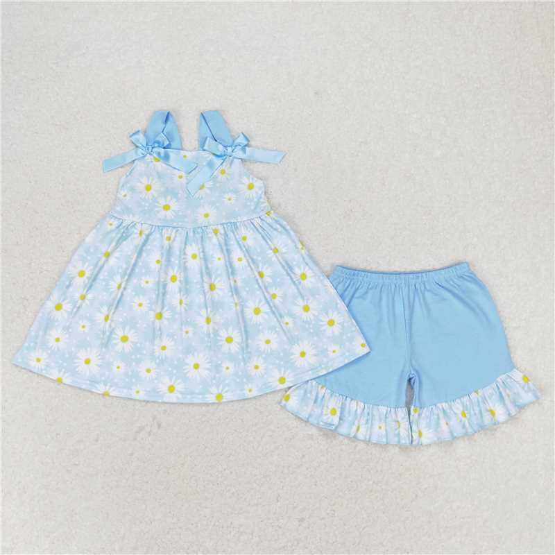 Match Baby Girls Daisy Flowers Bows Summer Sibling Dresses Clothes Sets