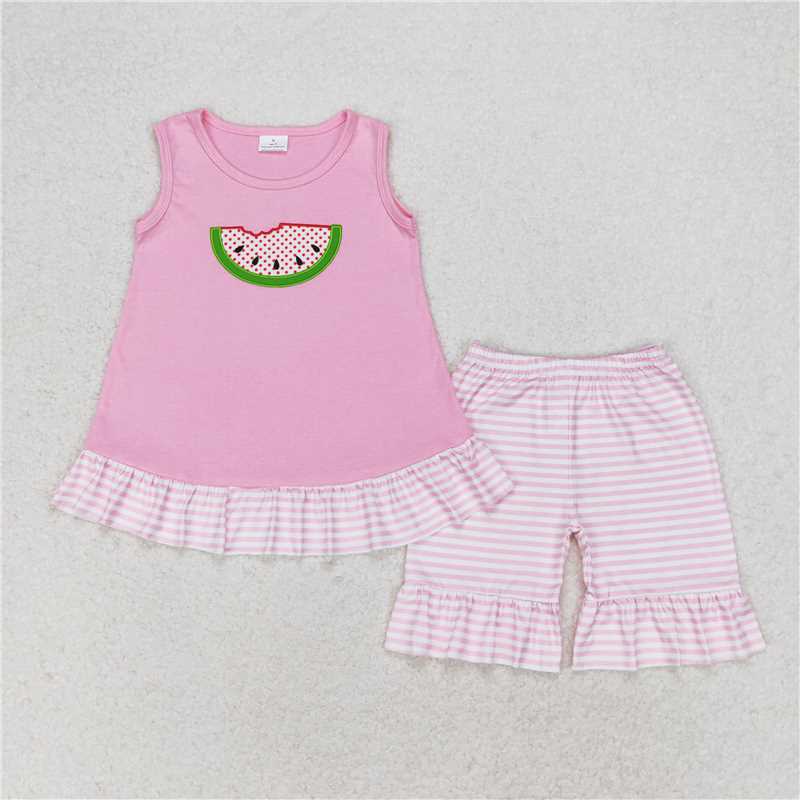 Match Baby Girls Watermelon Pink Sibling Dress Clothes Sets